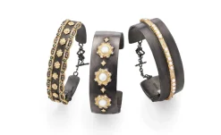 PEARLS AND DIAMONDS WIDE KICK CUFF BRACELET
