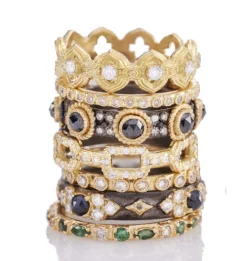 Rose Cut Black Sapphires Stack Band Ring with diamonds