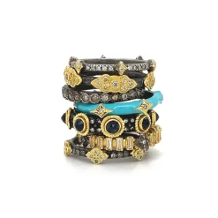 Rose Cut Black Sapphires Stack Band Ring with diamonds