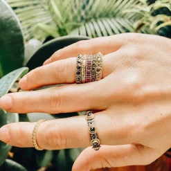 Rose Cut Black Sapphires Stack Band Ring with diamonds