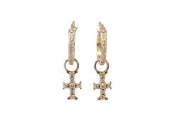 ROSE GOLD CROSS HOOP DROP EARRINGS