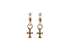 ROSE GOLD CROSS HOOP DROP EARRINGS