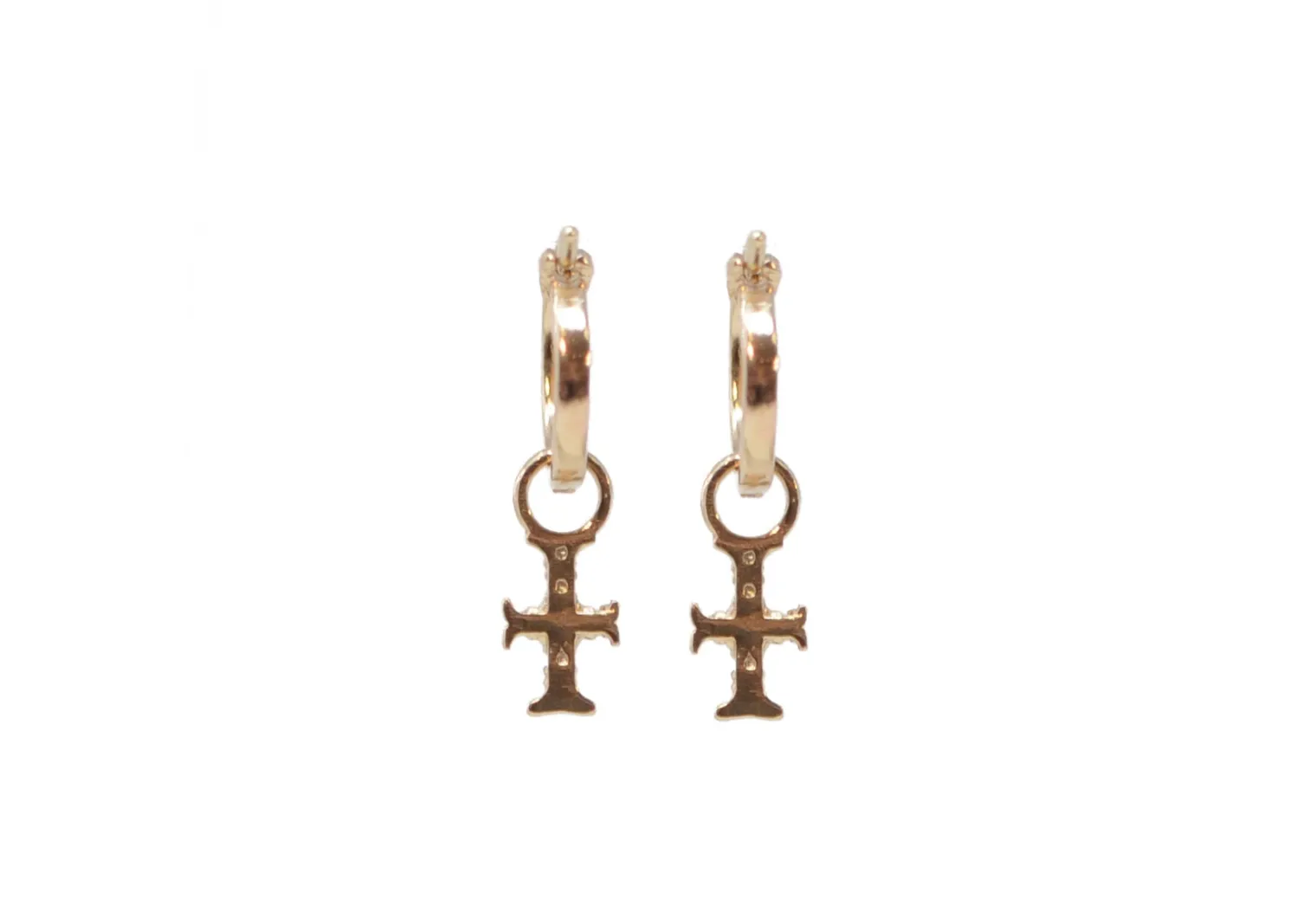 ROSE GOLD CROSS HOOP DROP EARRINGS