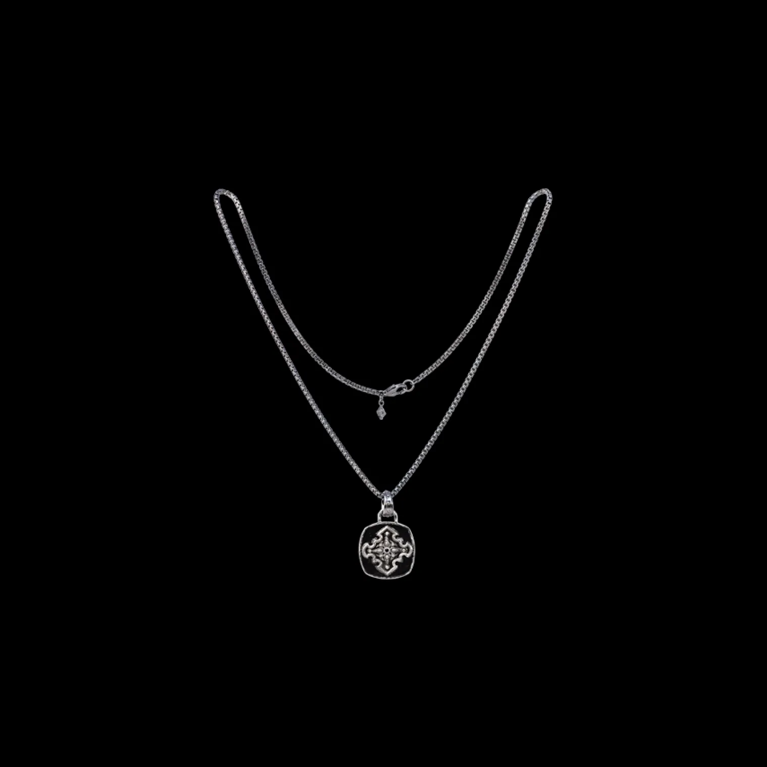 SILVER POINTED CROSS BLACK SAPPHIRE NECKLACE