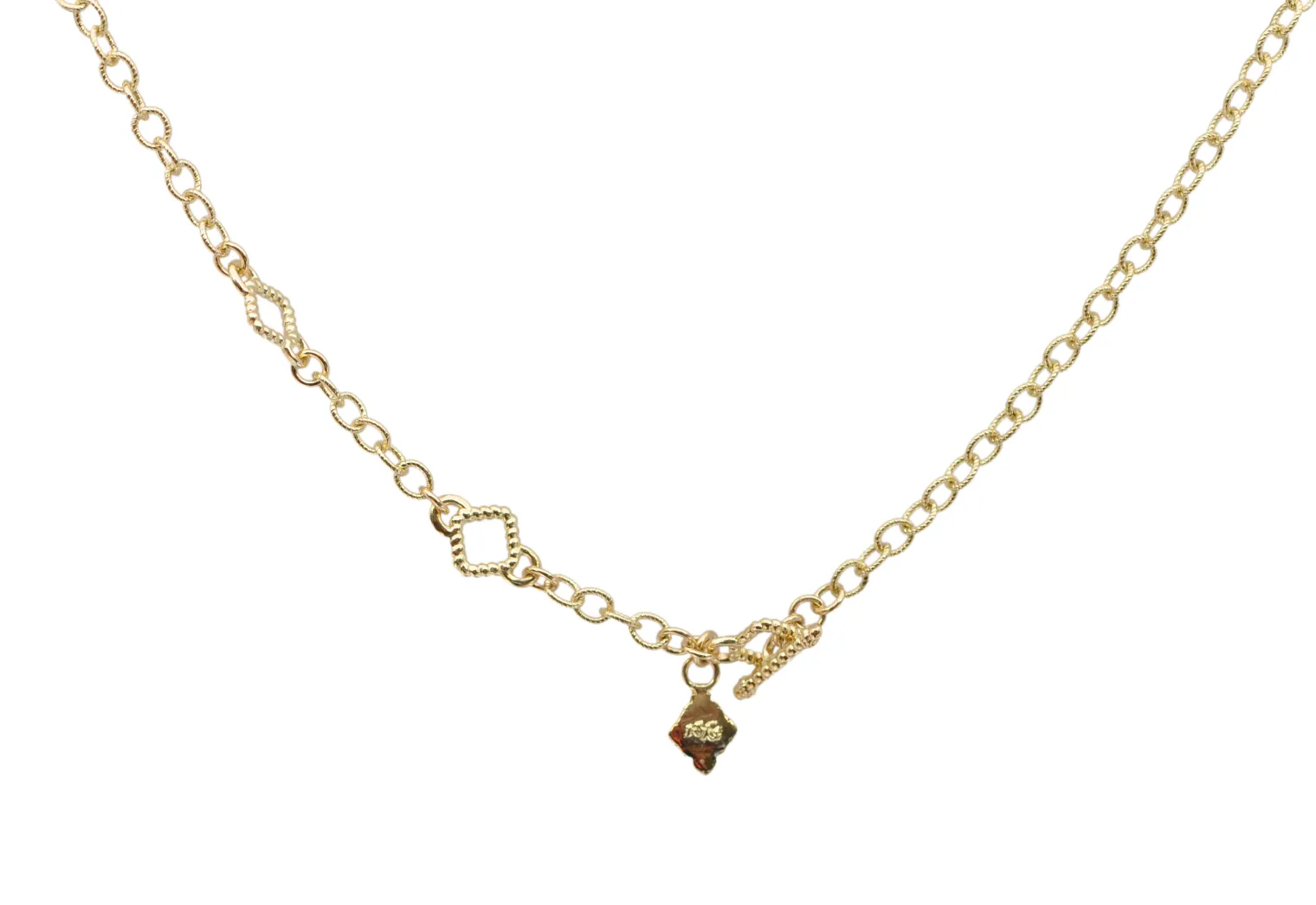 17.5" STATEMENT NECKLACE WITH YELLOW GOLD CURVED BAR