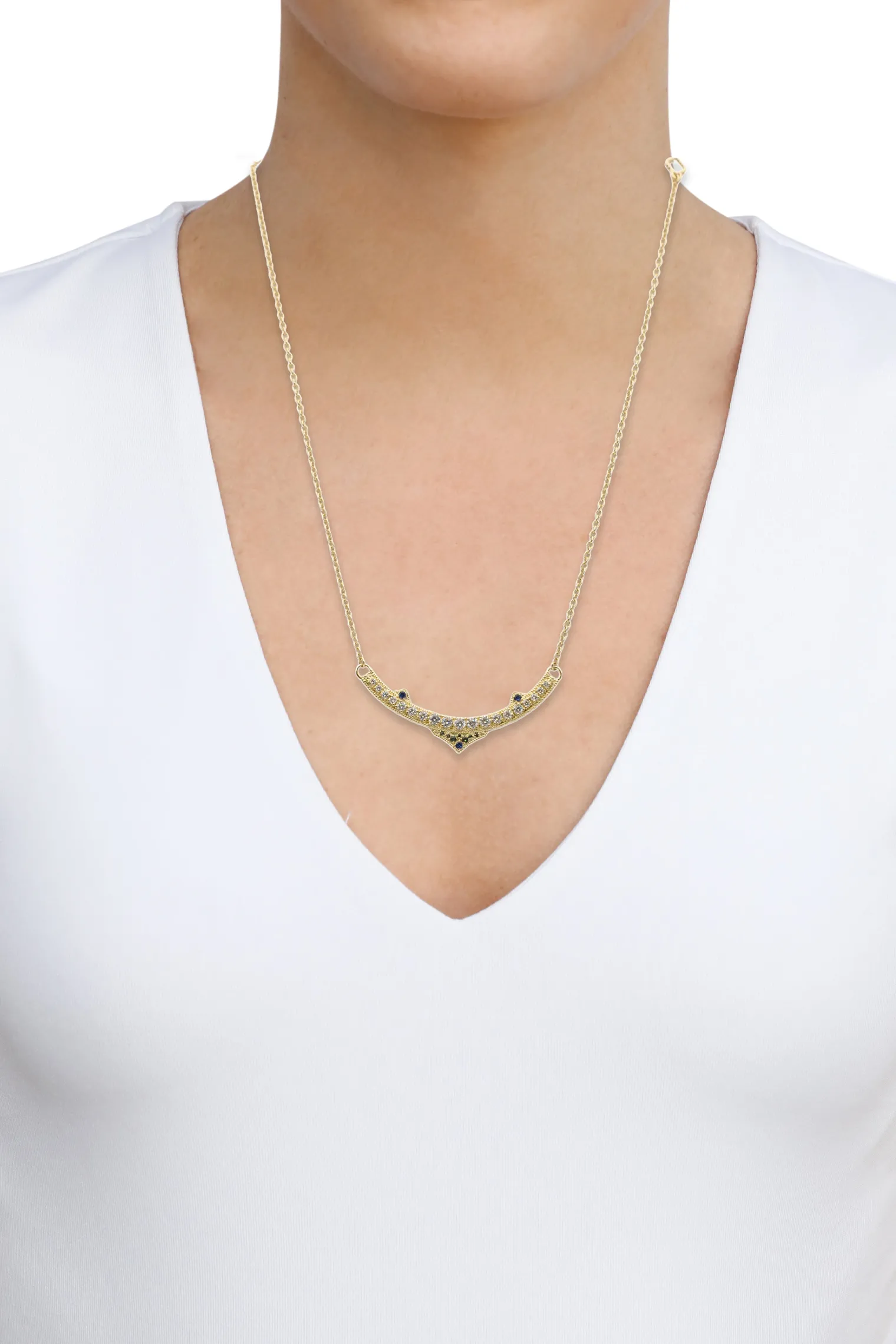 17.5" STATEMENT NECKLACE WITH YELLOW GOLD CURVED BAR