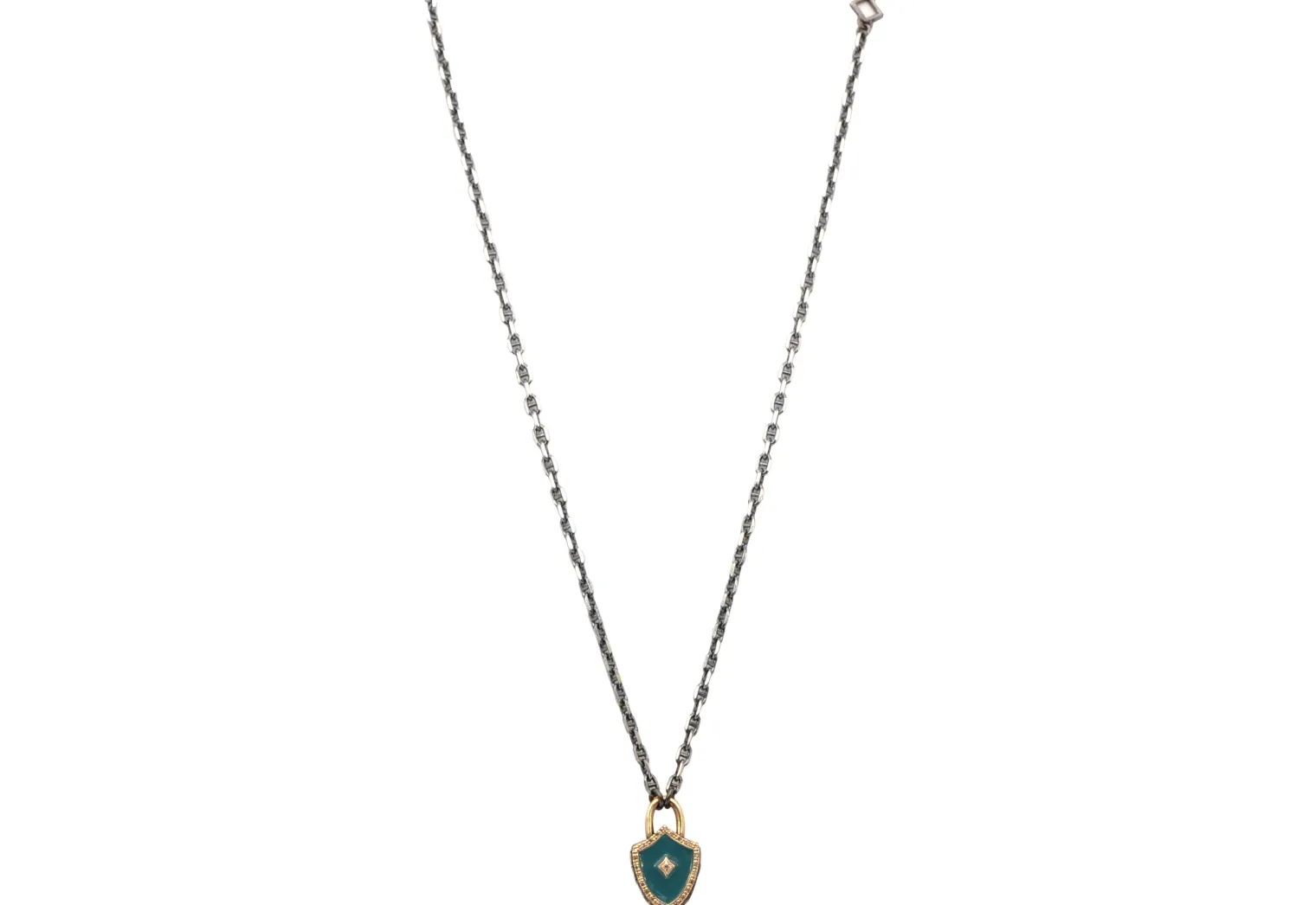 18" TEAL ENAMEL SHIELD PENDANT NECKLACE