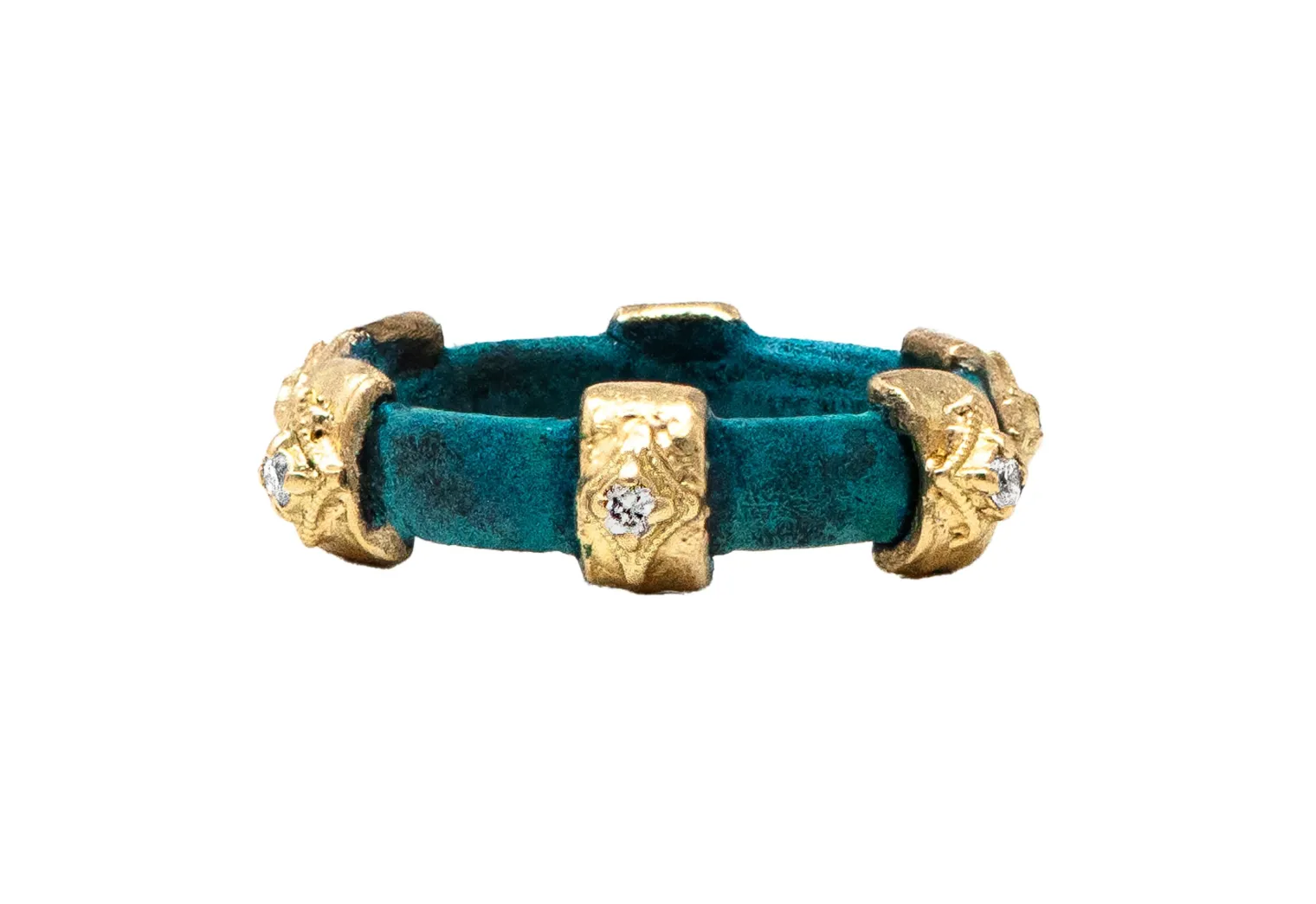 TEAL PATINA WITH GOLD COMPONET STACK BAND