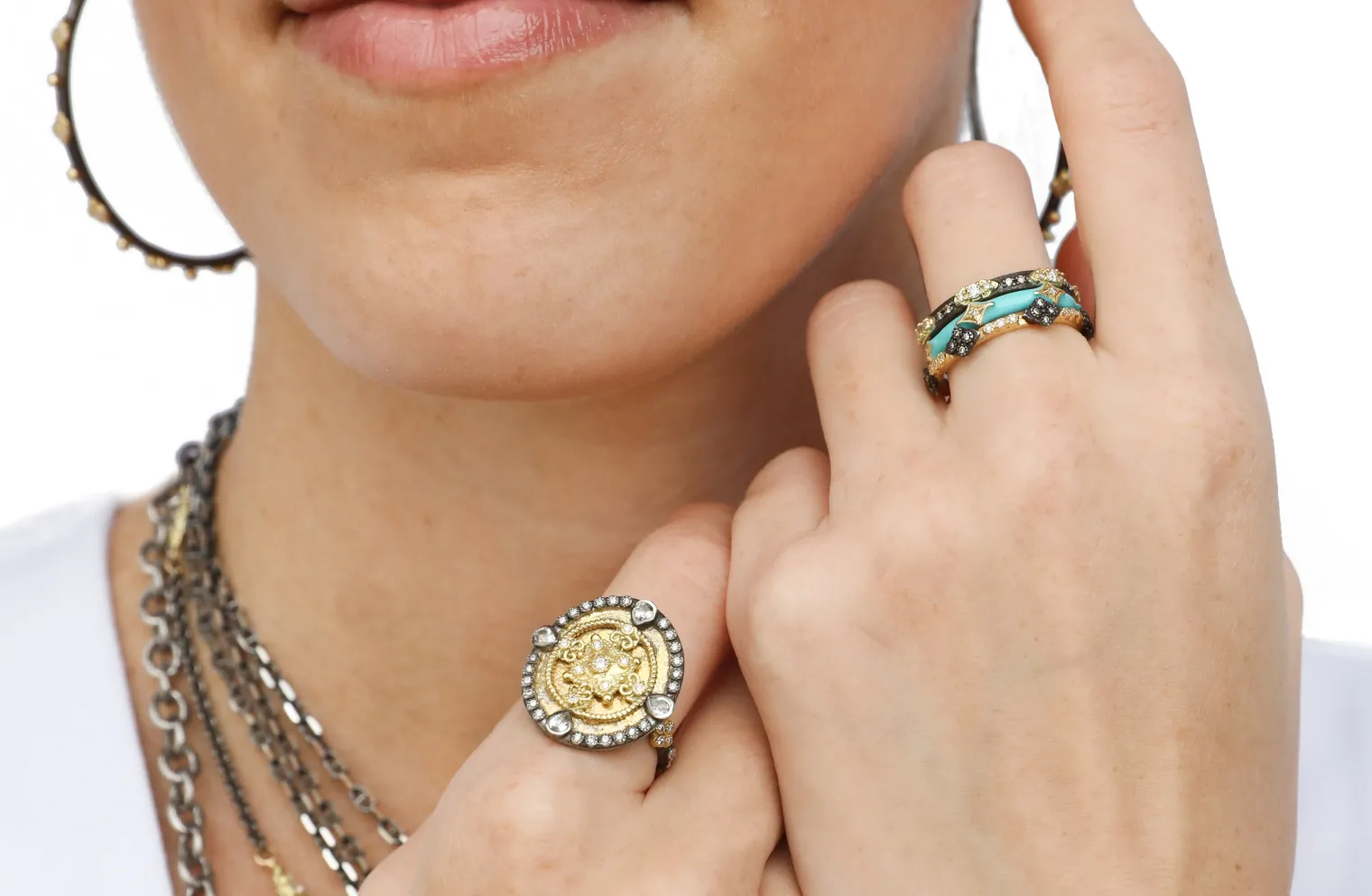 Turquoise Enamel Crivelli Stack Band Ring