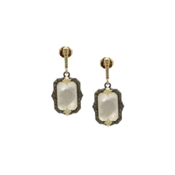 WHITE QUARTZ/WHITE MOTHER OF PEARL DROP EARRINGS