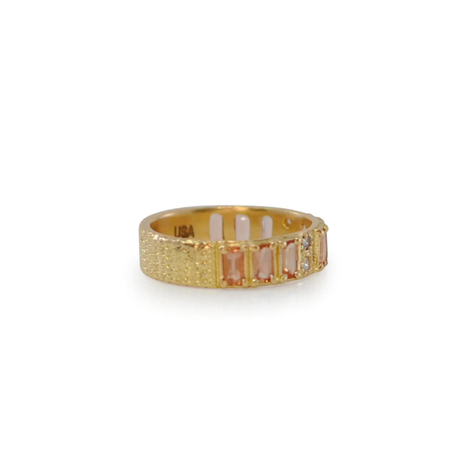 Wide Yellow Gold with Peach Imperial Topaz Stations Stack Ring