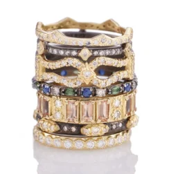 Wide Yellow Gold with Peach Imperial Topaz Stations Stack Ring