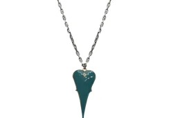18" WITH 45MM TEAL ENAMEL HEART PENDANT NECKLACE