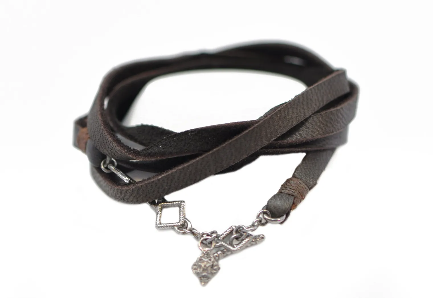 32" 5X WRAP CROSS LEATHER BRACELET