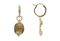 YELLOW GOLD ARTIFACT HUGGIE HOOP DROP EARRINGS