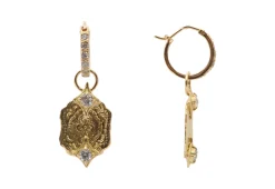 YELLOW GOLD ARTIFACT HUGGIE HOOP DROP EARRINGS