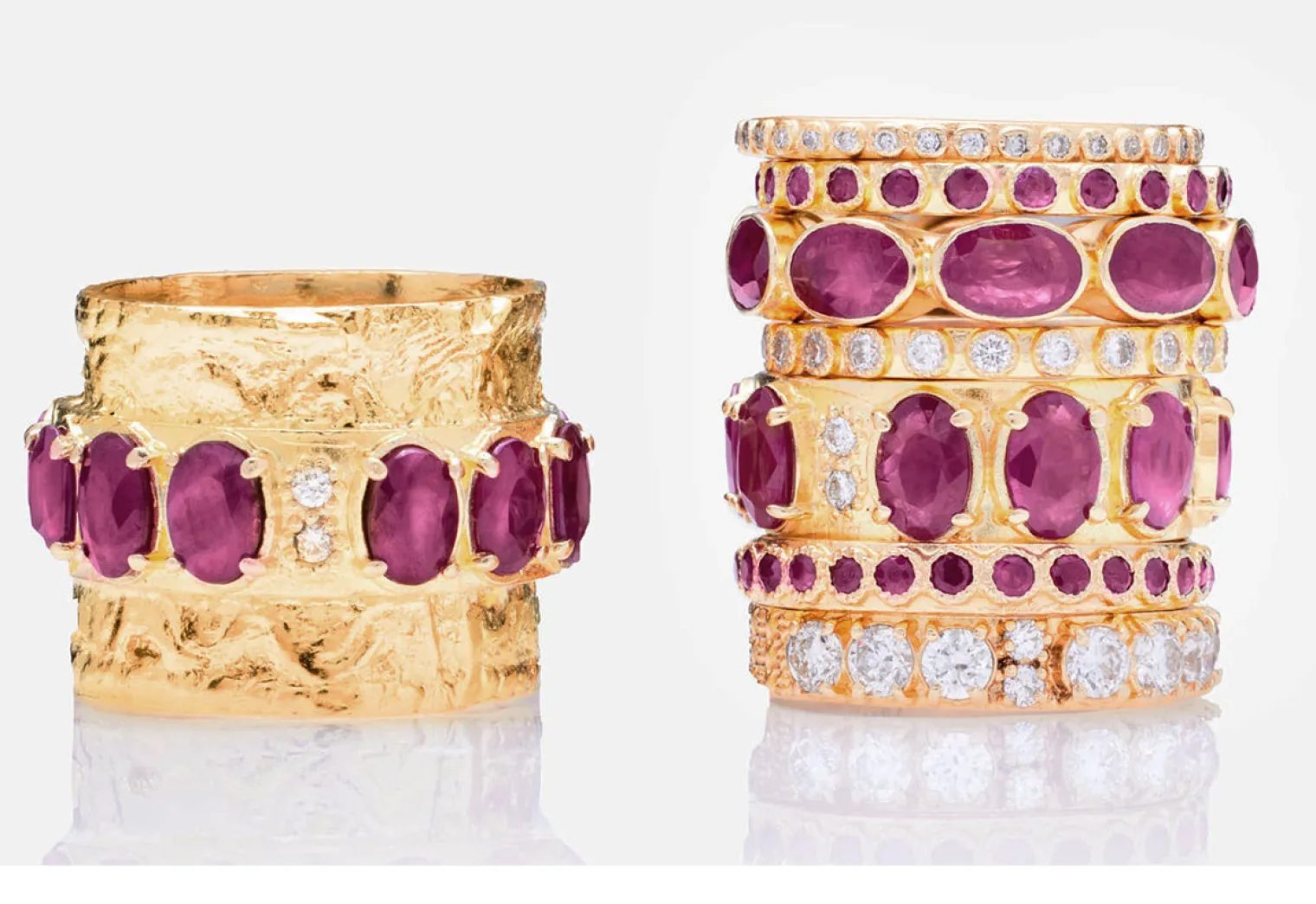 Yellow Gold with Rubies Stack Ring