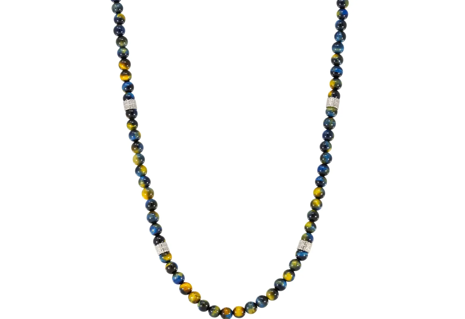 28" YELLOW-BLUE LAPIS TIGER BEADS NECKLACE