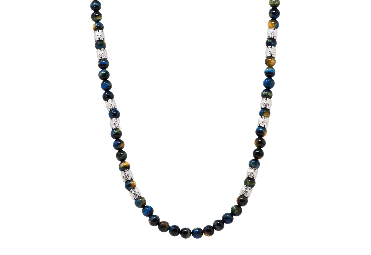 28" YELLOW-BLUE LAPIS TIGER BEADS NECKLACE